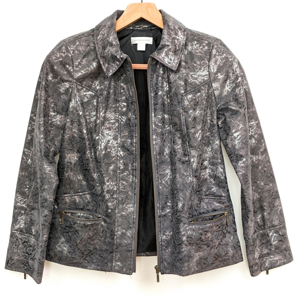 Christopher & Banks Metallic Faux Suede Full Zip Jacket Gray Pewter Moto Style M